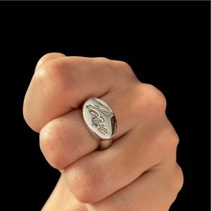 Lia Sophia Silvertone “love” Signet Ring